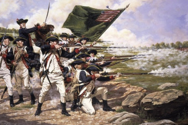 Painting of Continental Army soldiers at "The Battle of Long Island" by Domenick D'Andrea.