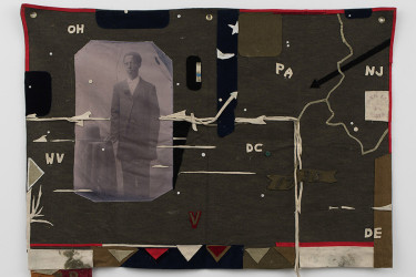 A fiber art piece depicting the Mason-Dixon line.