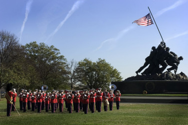 The U.S. Marine Corps marching band plays during a ceremony in 2004.