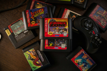 Video game cartridges.