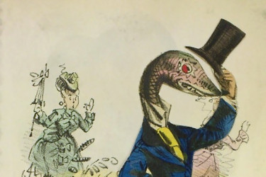 A woman turns down a dapper ‘snake’ in a ‘vinegar valentine’ from the 1870s.