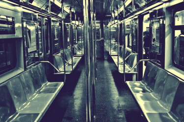 Empty New York City subway car.