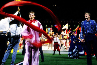 Up with People halftime show at Super Bowl XX.