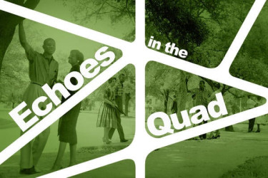 Students on a campus quad, overlaid with a pattern of crisscrossed campus walking paths.