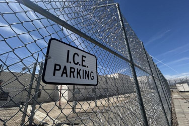 I.C.E. Parking Sign on a gate of a detention center.