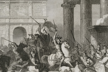 Roman centurions attacking civilians.