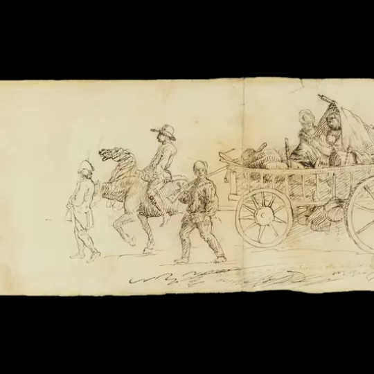 Sketch of women traveling with the Continental Army.