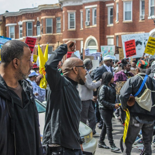 A protest in Baltimore following the death of Freddie Gray.