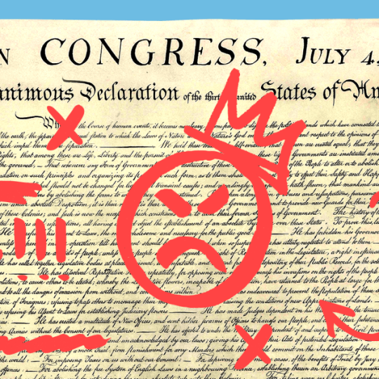 Declaration of Independence marked up with red marker.