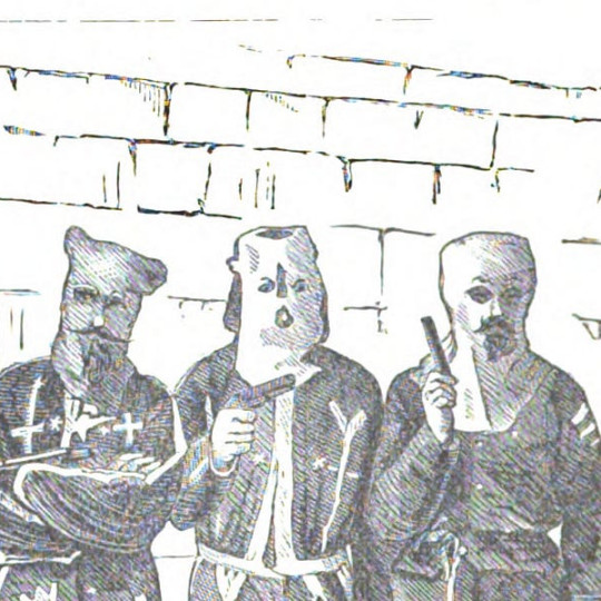 Illustration of armed and hooded Ku Klux Klan members.