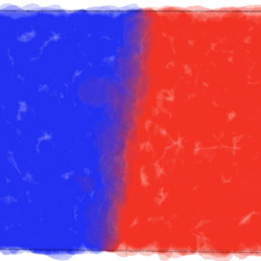 Split rectangle: one side blue, one side red.