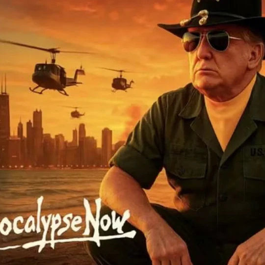 Trump's Chipocalypse Now meme, featuring Trump as Lt. Kilgore attacking Chicago with helicopters.