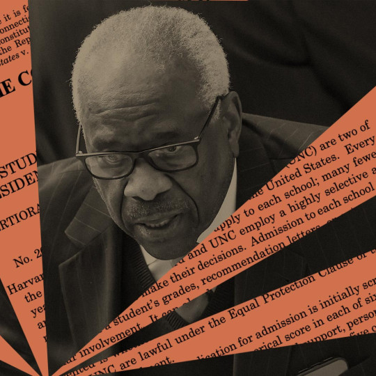 Clarence Thomas and small sections of the Supreme Court's opinion in Students for Fair Admissions versus Harvard.