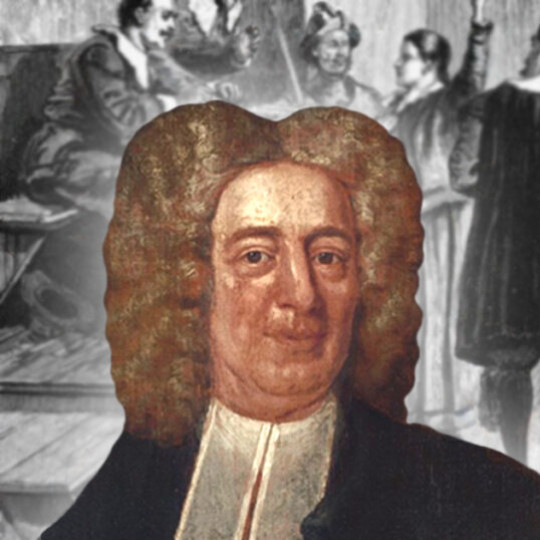 Portrait of Reverend Cotton Mather by Peter Pelham, 1727; and woman having seizure at Salem Witch Trials.