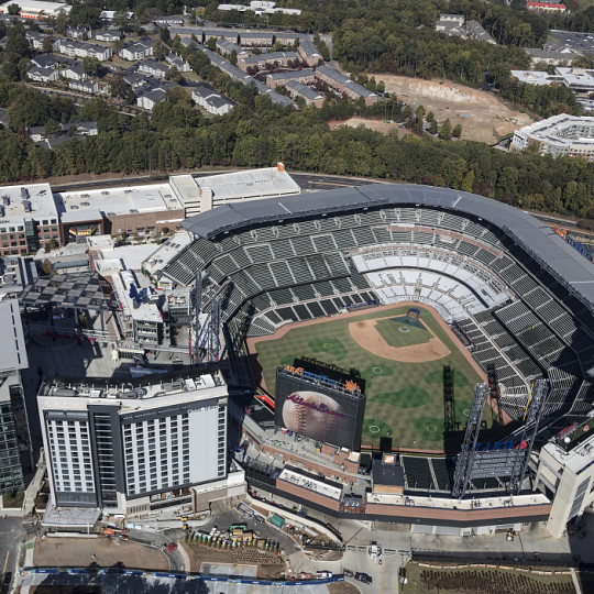 Bird's-eye view of Atlanta Braves baseball stadium.