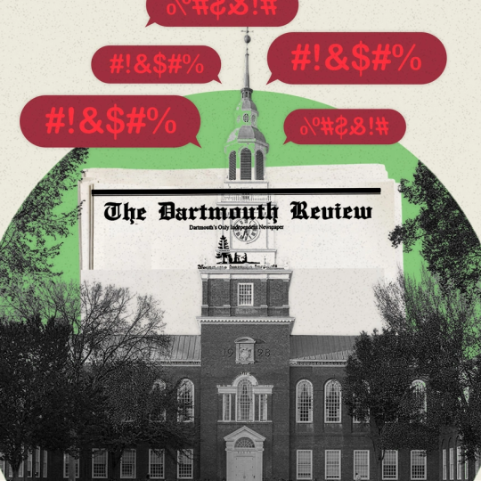 A collage of censored obscenities and the front page of the Dartmouth Review.