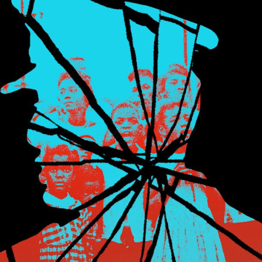 Outline of a police face with a bunch of faces within the image.