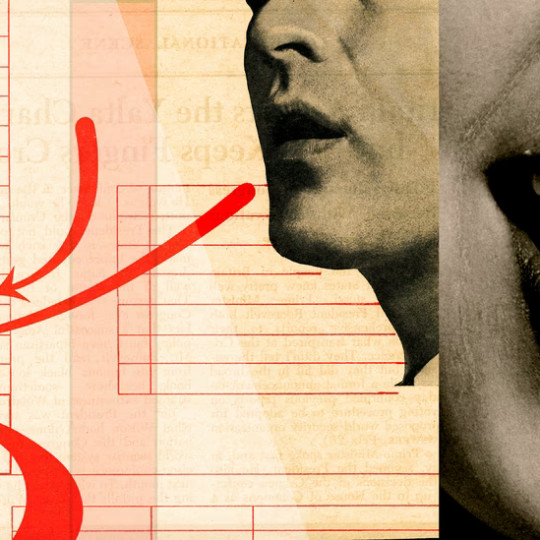 A collage of people speaking and listening.