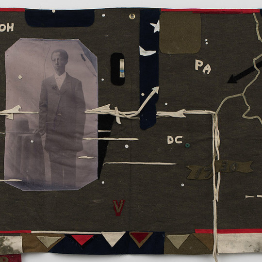 A fiber art piece depicting the Mason-Dixon line.