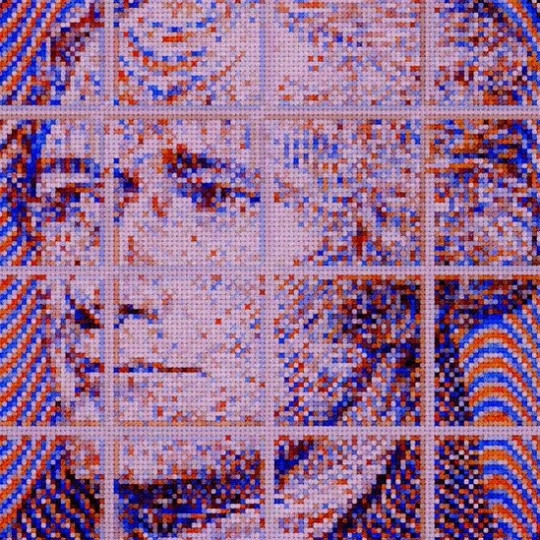 Pixilated image of Alexander Hamilton.