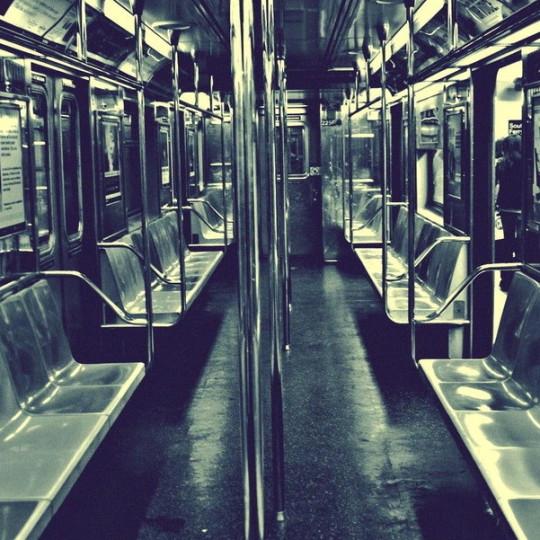 Empty New York City subway car.