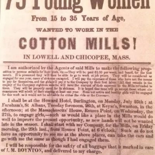 Recruitment poster for textile mill workers. (Image: Lowell National Historical Park.)