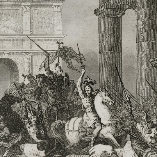 Roman centurions attacking civilians.