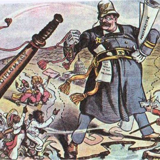 Cartoon of Teddy Roosevelt with a bat titled 