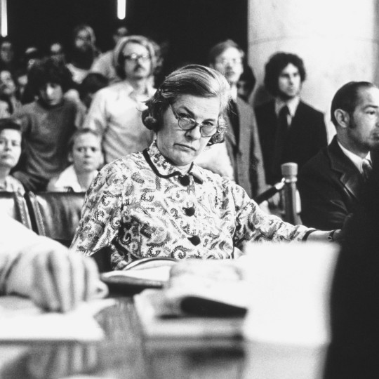 Mary McCarthy attends a hearing of the Senate Watergate Committee in 1973.