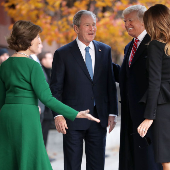 Former President George W. Bush, former first lady Laura Bush, President Donald Trump and first lady Melania Trump.