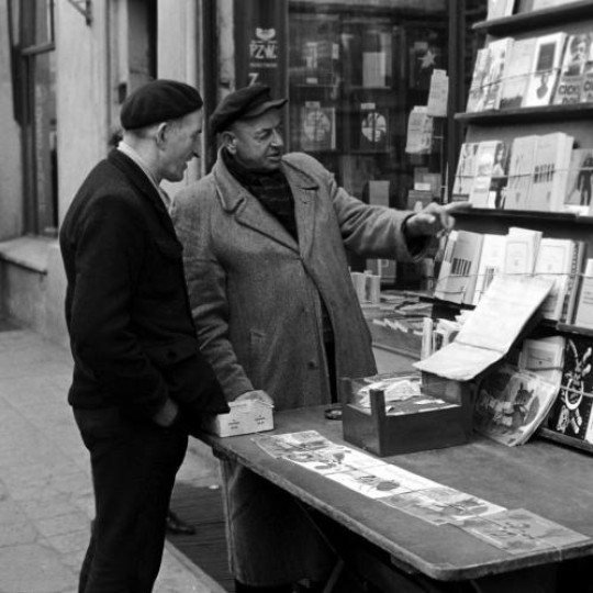 A bookseller in Bydgoszcz’s market square, Poland, 1967