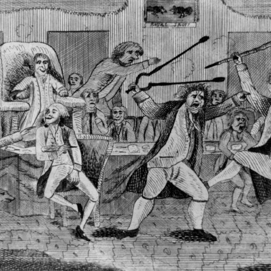 Political cartoon of a fight over the Alien and Sedition Acts.