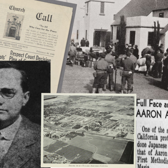 Collage of photographs and newspaper clippings about Rev. Heist.