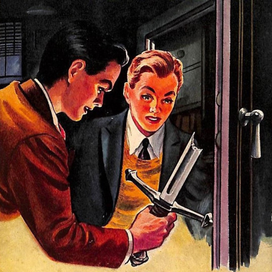 The Hardy Boys hold a sword hilt on the cover of the 1942 edition of 