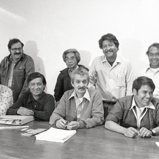 Cezar Chavez and the National Executive Board of the United Farm Workers (UFW) in California circa 1975.