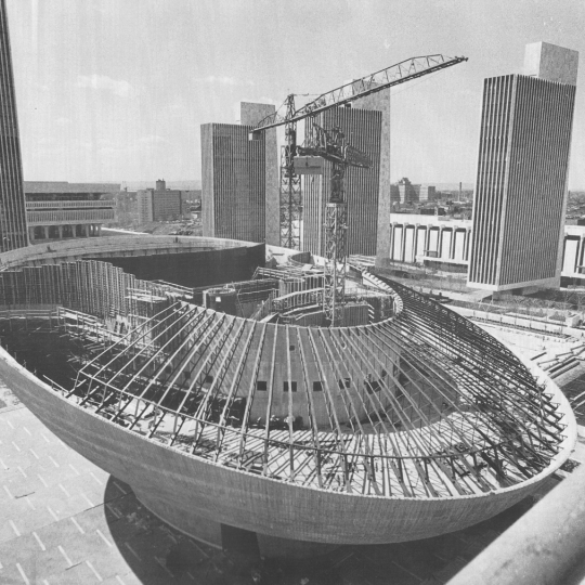 The Egg building under construction.