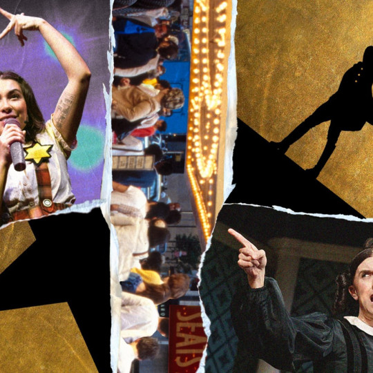 Collage of Hamilton and Slam Frank the musical.