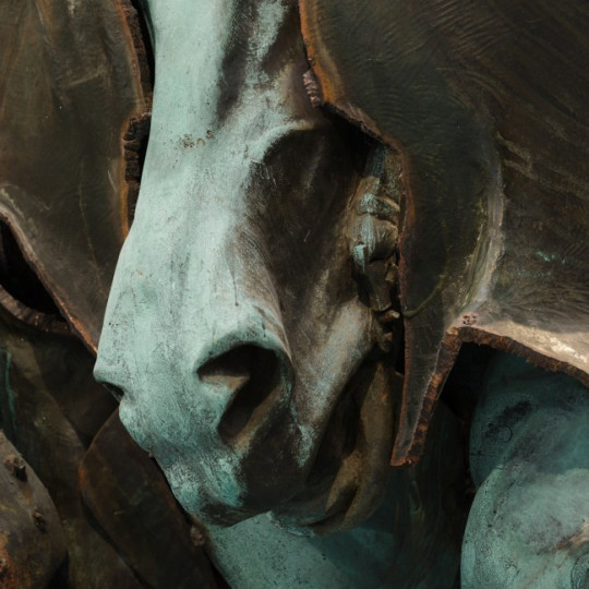 Close-up of horse's snout in Kara Walker sculpture 