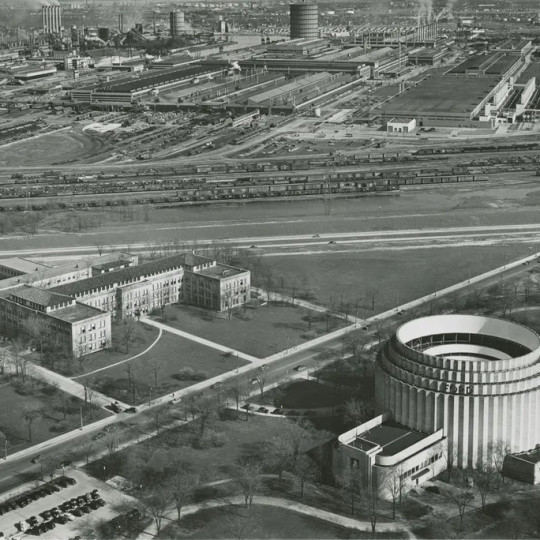 An aerial view of the Ford Motor Company's River Rouge plant, circa 1945.