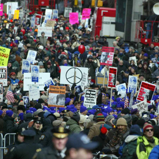 An anti–Iraq War demonstration in New York City on February 15, 2003