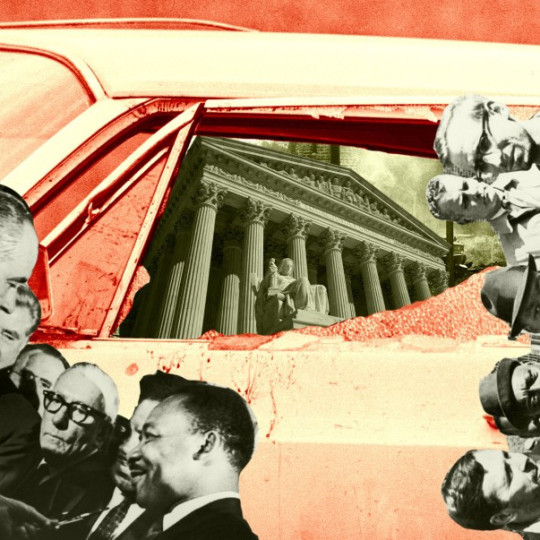 Collage of men including MLK with the Supreme Court in the background.