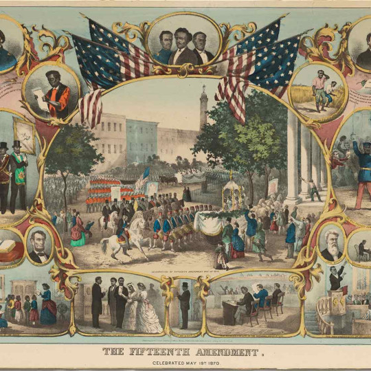 Commemorative print celebrating the passage of the 15th Amendment.