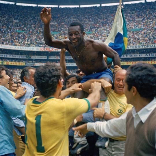 Brazil's Pele, celebrating winning the 1970 World Cup