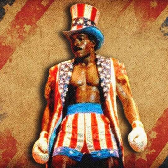 Apollo Creed in Rocky, dressed in an American flag themed costume.