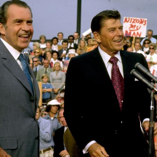 Richard Nixon and Ronald Reagan campaigning in 1972.
