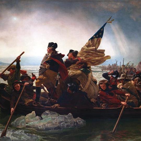 The famous painting of George Washington crossing the Delaware.