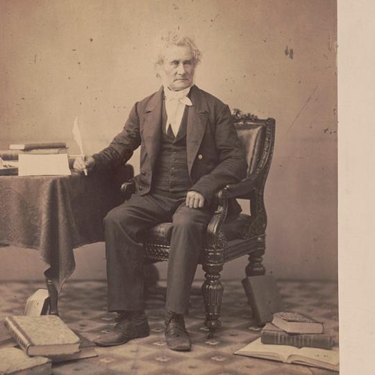 Photograph of Peter Force, and lithograph with his signature.