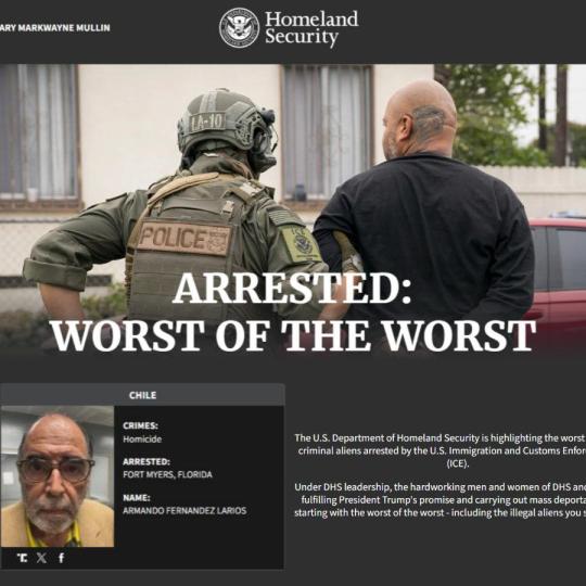 Webpage naming Armando Larios as one of the worst of the worst and highlighting President Trump's deportation efforts.