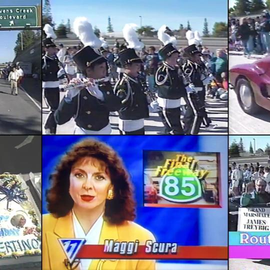 Collage of television images related to Route 85