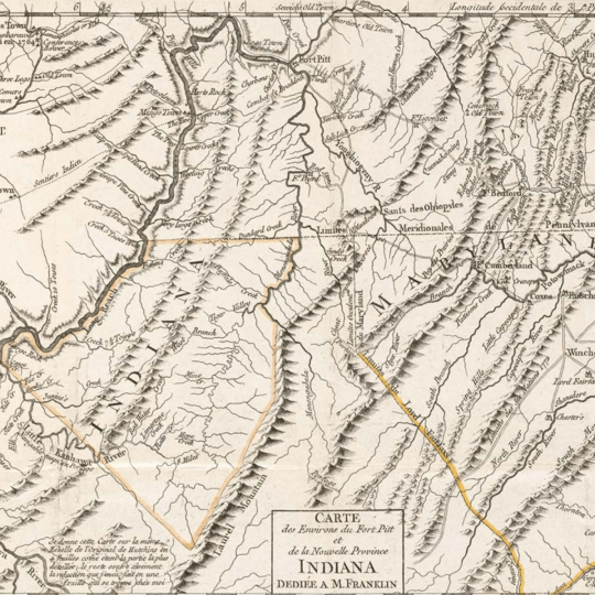 Centuries old French map depicting the intersection of Maryland and Indiana.